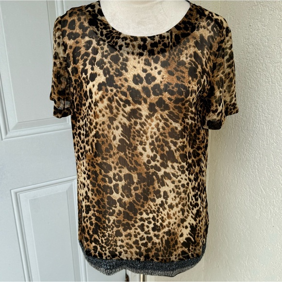 Kut from the Kloth Tops - KUT FROM THE KLOTH. Animal Print, Sheer top. Embellishing on front hem. …